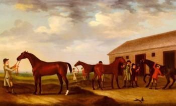 弗朗西斯 賽多利斯 Four Racehorses Outside The Rubbing Down House Newmarket